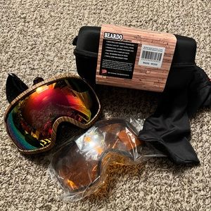 NEW Snow🎿Ski Goggles BEARDO wood Double Lens set Mirror Adult with Case & Bag